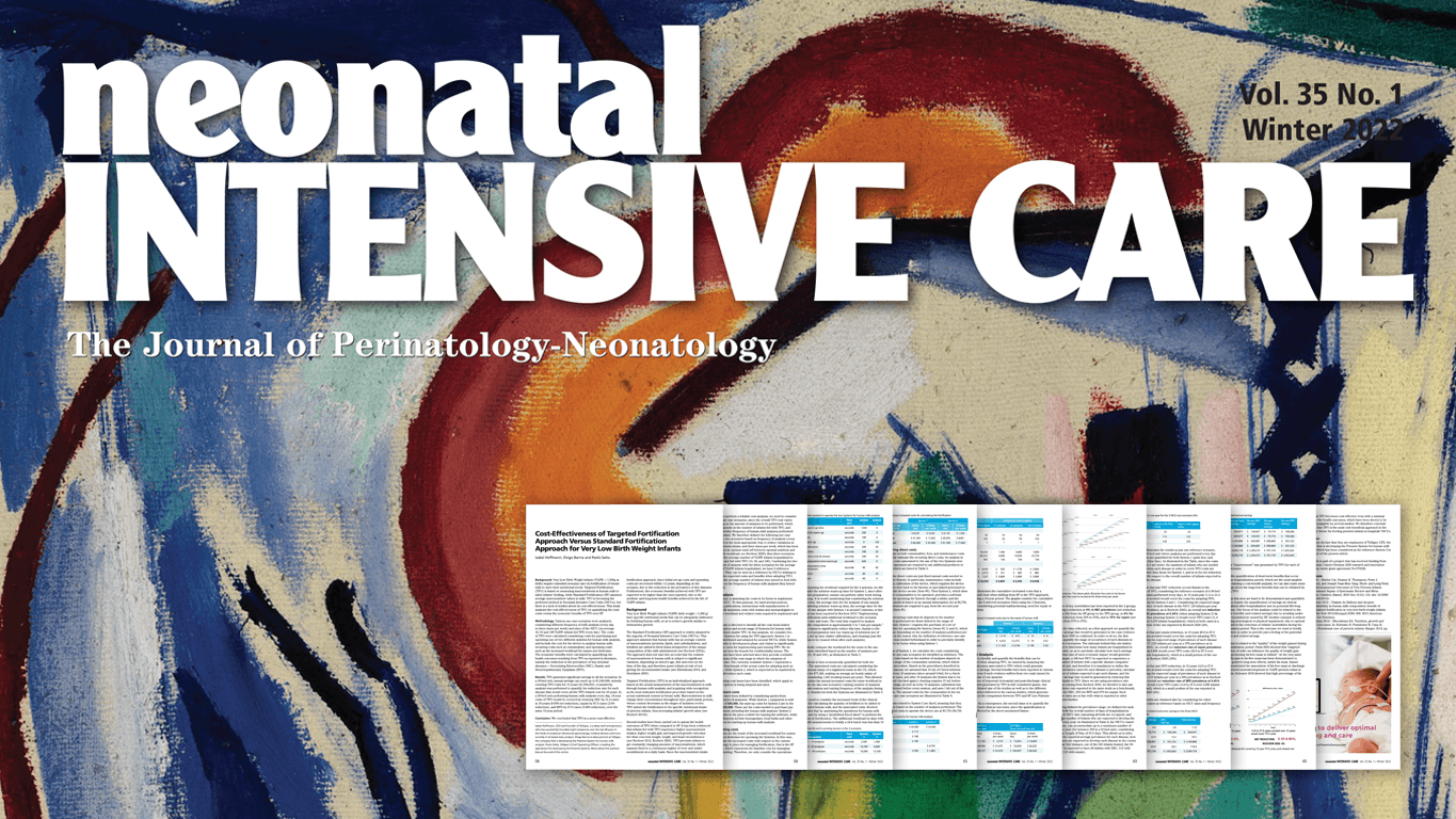 Cover of the Winter 2022 Neonatal Intensive Care Journal, featuring the published cost-benefit analysis study on Preemie System's Targeted Fortification.